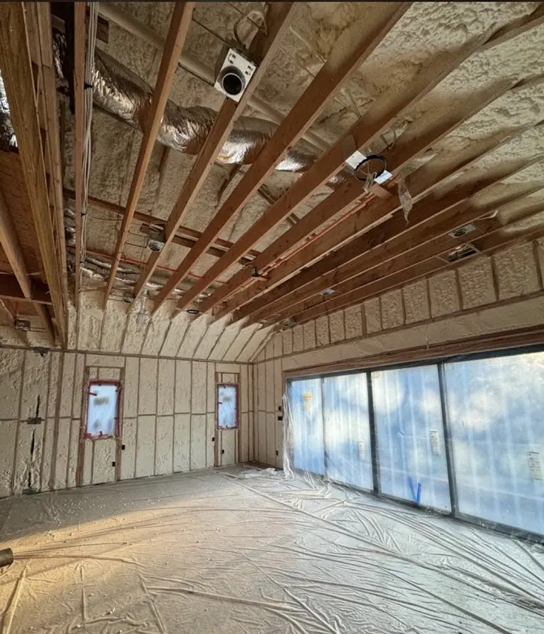 Interior walls and ceiling insulated with spray foam during new construction in Hoffman Estates